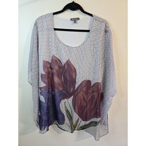 Ulla Popken Short Sleeve Plus Size Floral Top Size 20/22 Sheer Layered
